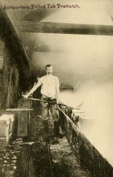 Old postcard of Salt Workers at Droitwich